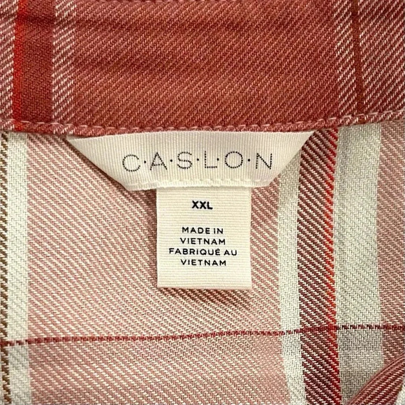 Caslon Soft Flannel Plaid Long Sleeve Button Up Shirt Women XXL Pink Cream NWT - Picture 9 of 12